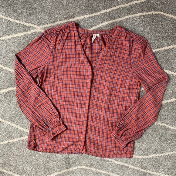 Treasure & Bond Orange Plaid Button Down Shirt - Picture 1 of 5
